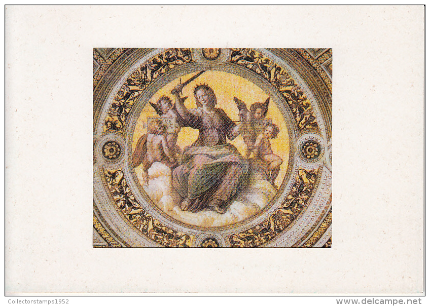 212FM- SEASON'S GREETINGS, RAFFAEL SANZIO PAINTING, STAMP ON POSTACARD, 1990, UN- VIENNA - Lettres & Documents