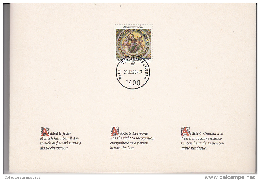 212FM- SEASON'S GREETINGS, RAFFAEL SANZIO PAINTING, STAMP ON POSTACARD, 1990, UN- VIENNA - Lettres & Documents