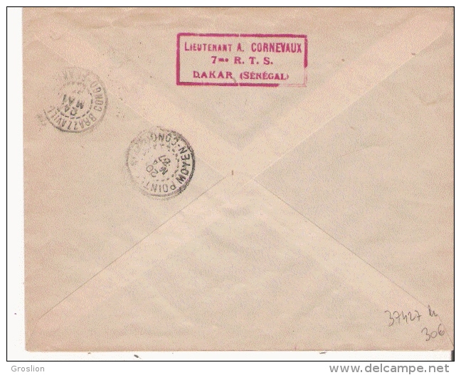 LETTRE PARTIE DE DAKAR SENEGAL AVEC CACHET DAKAR AVION SENEGAL 1937 ET SERVICE AERIEN SENEGAL CONGO AEROMARITIME - Otros (Aire)