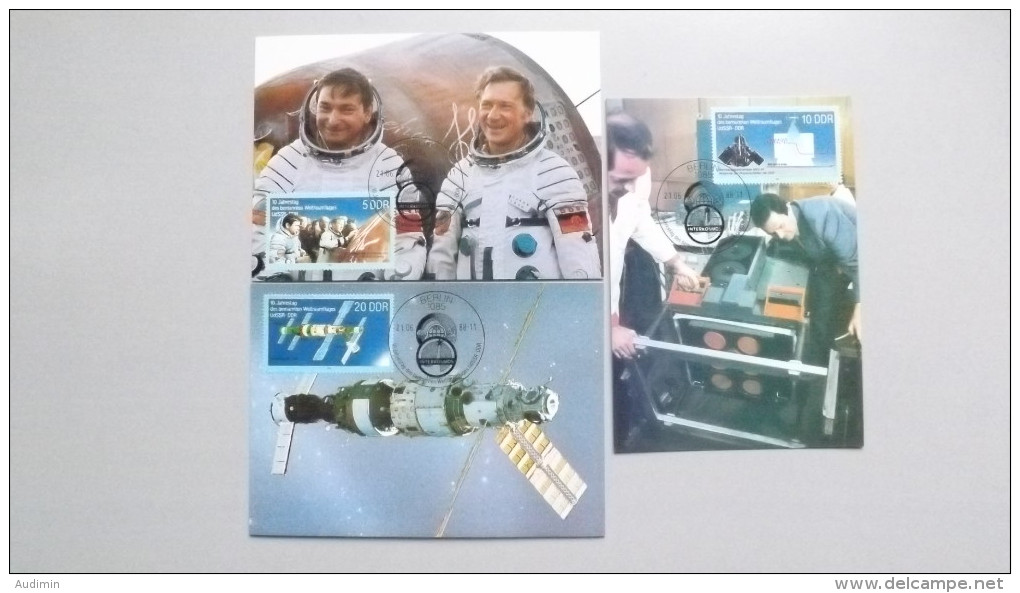 Deutschland DDR 3170/2, Yt 2783/6 Maximumkarte MK/MC, ESST, 10. Jahrestag Des Gemeinsamen Weltraumfluges UdSSR-DDR - Maximumkarten (MC)