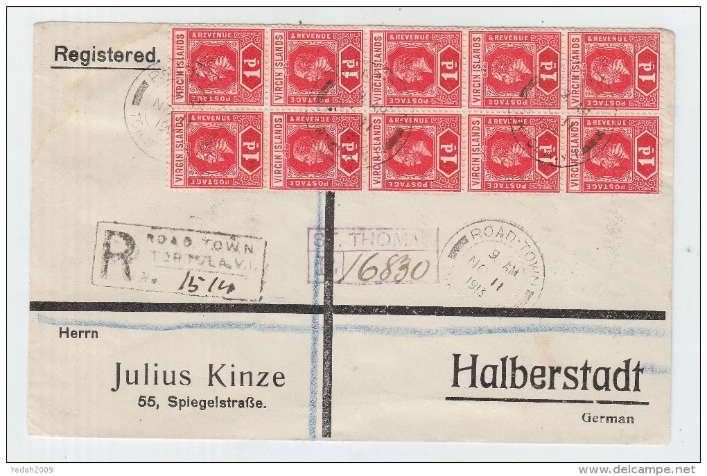 Virgin Islands/Germany REGISTERED COVER 1913 - British Virgin Islands