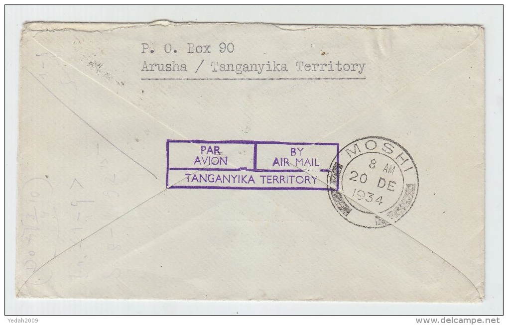 Tanganyika/Germany AIRMAIL COVER 1934 - Tanganyika (...-1932)