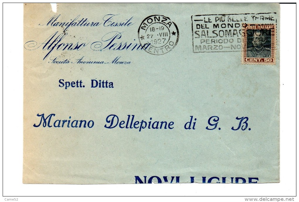 1927 Annullo Meccanico A Targhetta Di Monza Centro  Le Più Belle Terme Del Mondo SALSOMAGGIORE Su Busta - Marcofilía