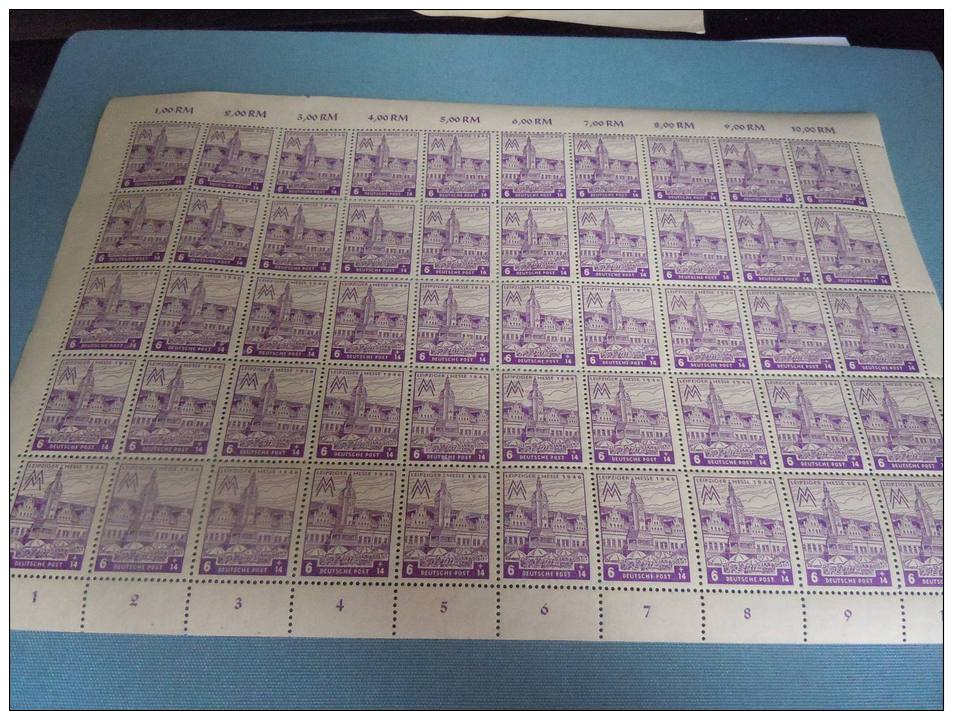 Feuille De 50 Timbres De 6+14 Pfennig, Deutsche Post Leipziger Messe 1946 - Autres & Non Classés