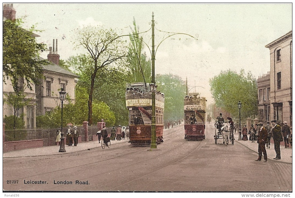 Cp Angleterre LEICESTER London Road ( Ligne De Chemin De Fer , Tramway électrique 2 étages - Leicester