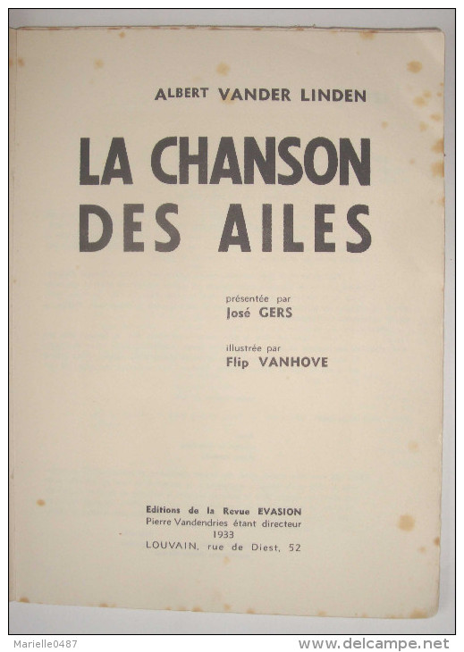 Albert Vanderlinden - La Chanson Des Ailes 1933 - ENVOI - Livres Dédicacés