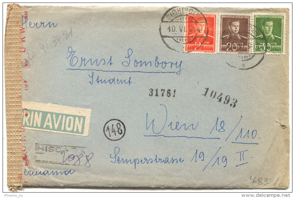 Romania, SIGHISOARA, WW2, 1944. Registered, Air Mail, Germany Censorship - 2. Weltkrieg (Briefe)