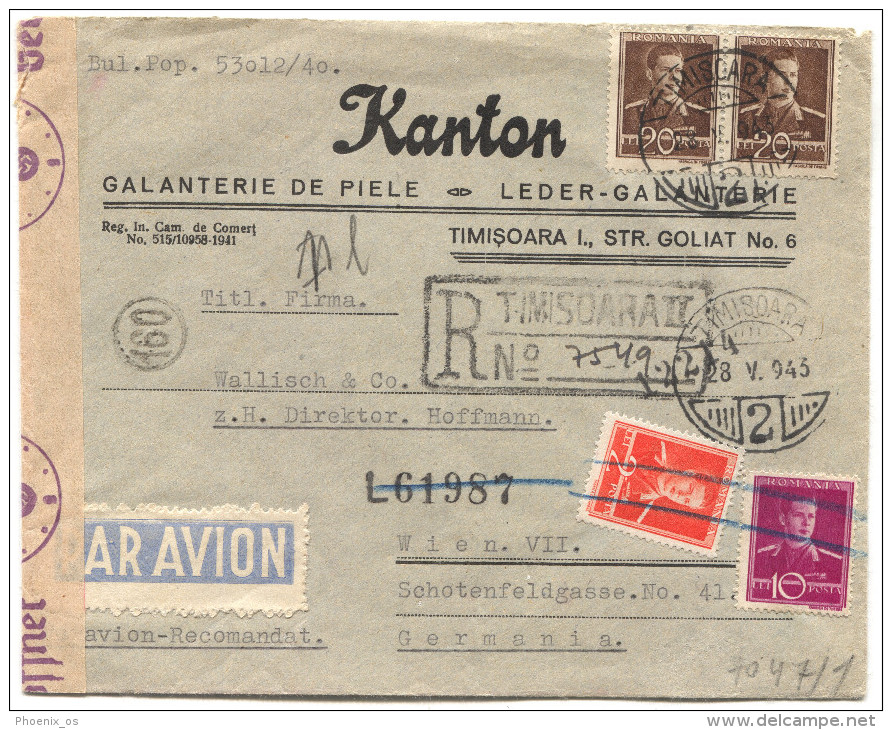 Romania, TIMISOARA, WW2, 1943. Registered, Air Mail, Germany Censorship - 2. Weltkrieg (Briefe)