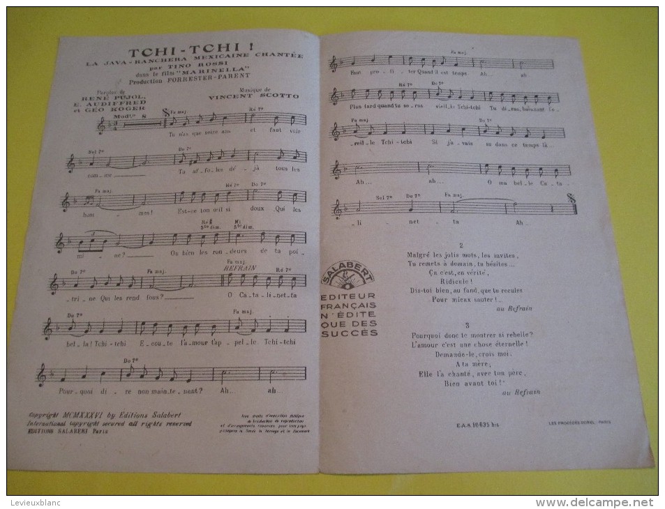 Tchi Tchi / Tino Rossi /Vincent Scotto/ Editions Salabert  /1937   PART50 - Partitions Musicales Anciennes