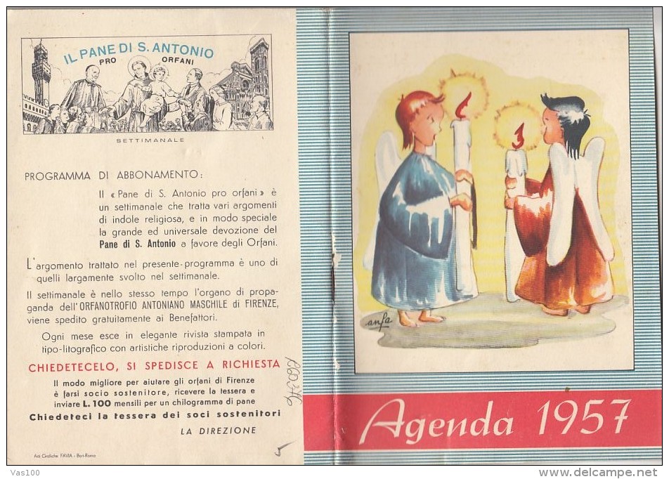 CALENDAR, AGENDA FOR 1957, ANGELS, 18 PAGES, ITALY - Autres & Non Classés