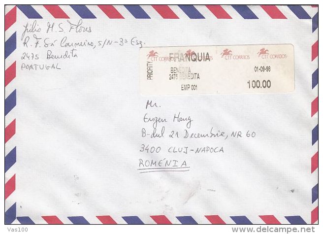 AMOUNT 100, BENEDITA, MACHINE STAMPS ON COVER, 1998, PORTUGAL - Cartas & Documentos