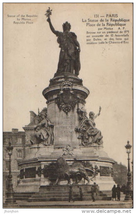 France - Carte Postale Circule En 1923 - Paris - La Statue De La Republique  - 2/scans - Statues