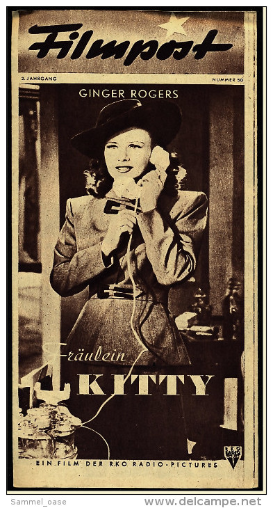 "Filmpost" "Fräulein Kitty" Mit Ginger Rogers , Dennis Morgan  -  Filmprogramm Nr. 50 Von Ca. 1948 - Other & Unclassified