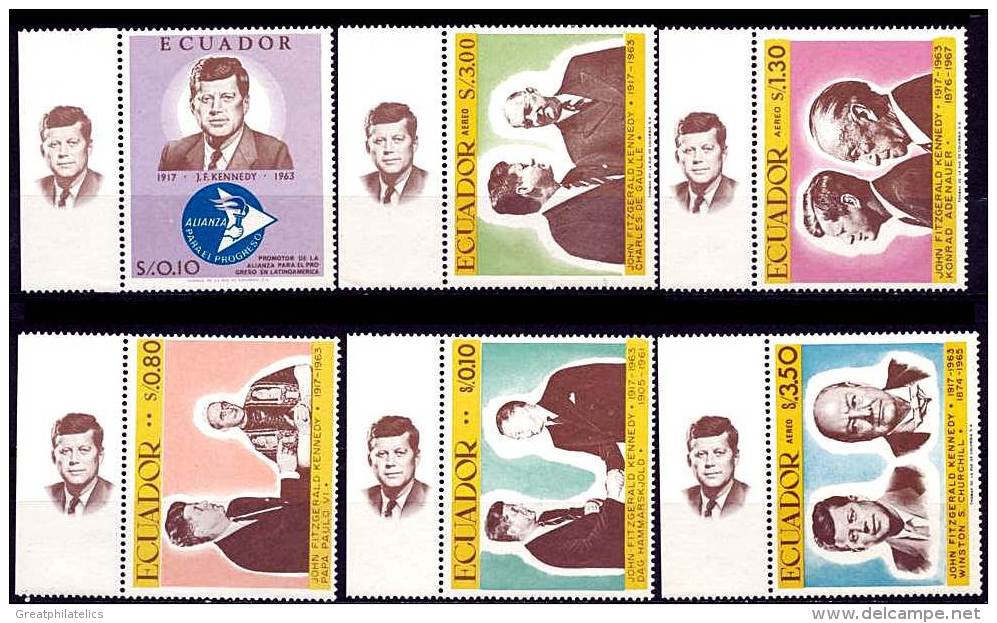 ECUADOR 1967JFK AND  SIR WINSTON CHURCHILL CPL SET WITH TABS FEATURING JFK SC 764-E - Dag Hammarskjöld