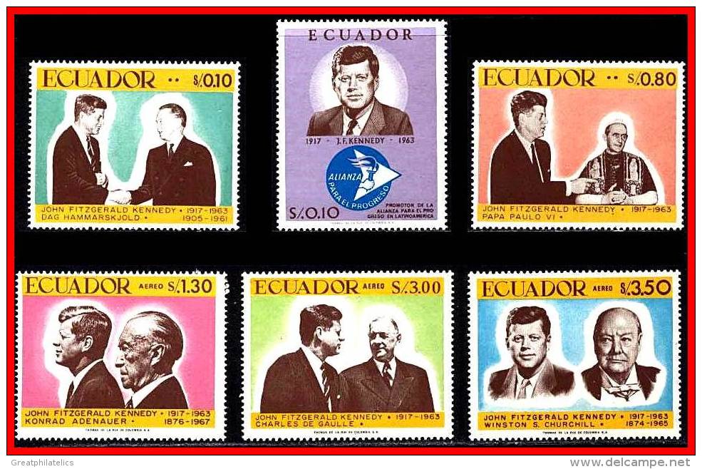 ECUADOR 1967 KENNEDY W.CHURCHILL, DE GAULLE, POPE, HAMMARSKJOLD SC#764-E MNH CV$11.00 - Dag Hammarskjöld