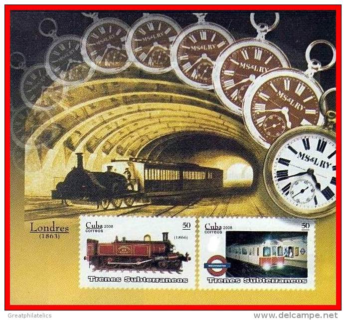 CUBA 2008 TRAINS & LONDON SUBWAY (METRO) S/S MNH CLOCK, WATCH - Neufs