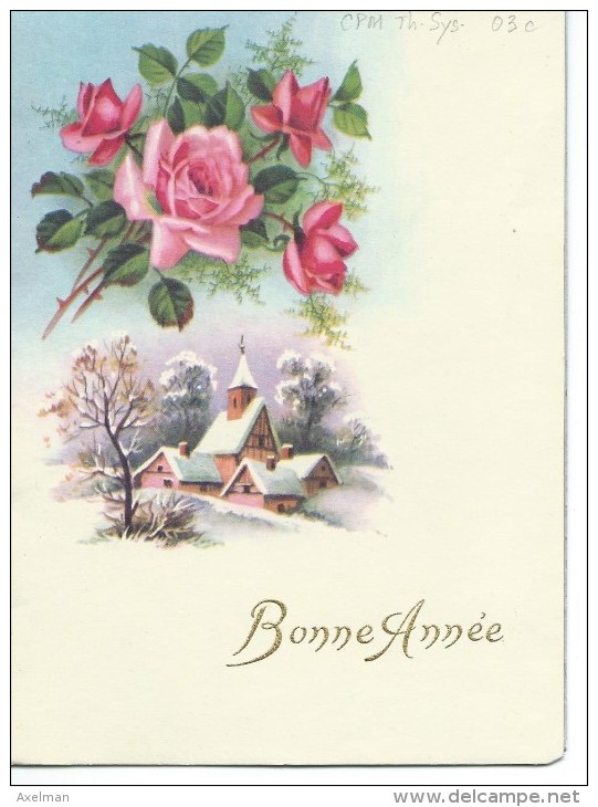 CARTE à SYSTÈME: Dépliant Bonne Année, Paysage D'hiver Et Bouquet De Roses - A Systèmes