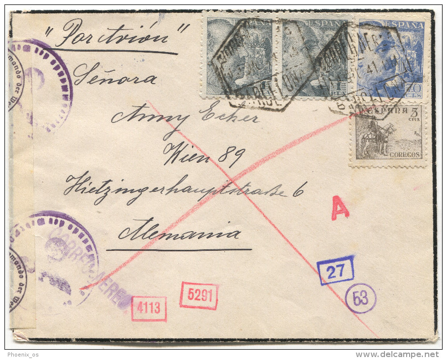 Spain, WW2, Barcelona, 1941. Germany OKW Censura, Air Mail - Franchise Militaire