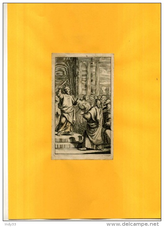 - SCENE DE THEATRE ANTIQUE . PLAUTE ? . EAU FORTE DU XVIIe S. DECOUPEE ET  COLLEE  SUR PAPIER - Teatro & Disfraces