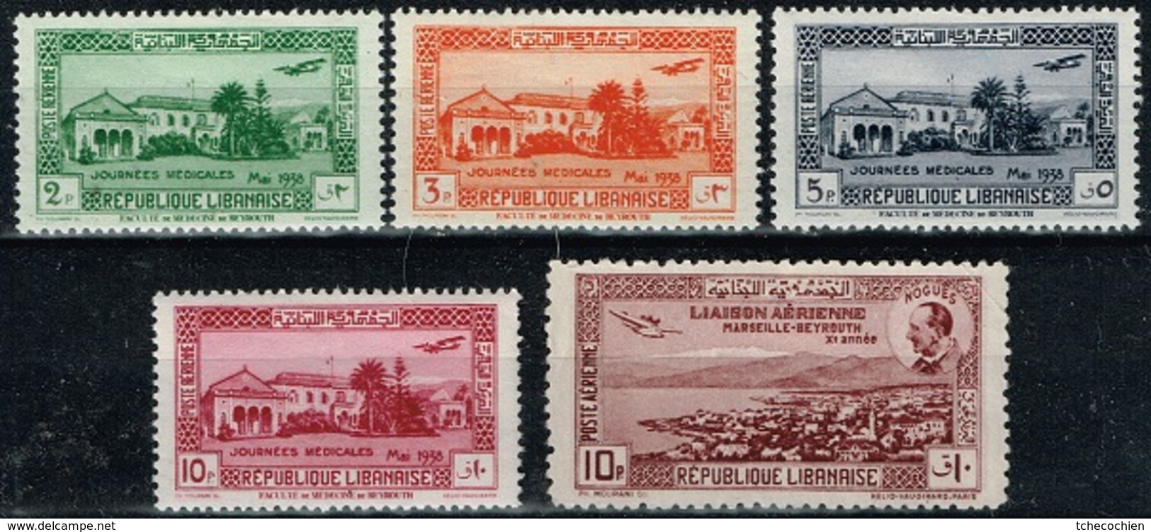 Grand Liban - 1938 - Y&T Poste Aérienne N° 75 à 78 Et 79, Neufs Avec Traces De Charnières - Poste Aérienne