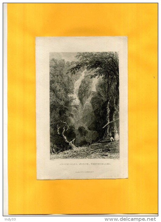 - STOCK GILL FORCE . WESTMORLAND . GRAVURE SUR ACIER DE 1833 . DECOUPEE ET  COLLEE  SUR PAPIER - Estampas & Grabados