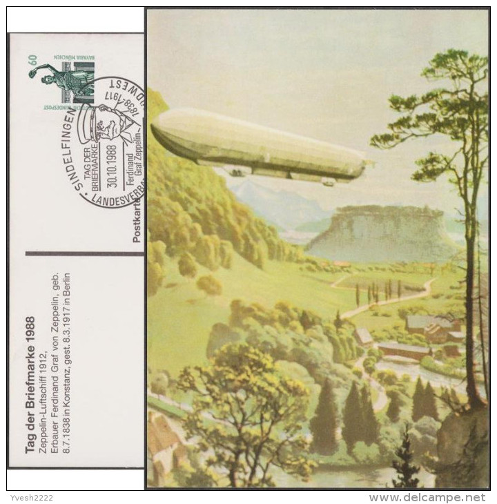 Allemagne 1988. Privatganzsache, Entier Postal Timbré Sur Commande. Sindelfingen Journée Du Timbre. Zeppelin 1912 - Zeppeline