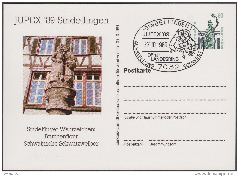 Allemagne 1989. Privatganzsache, Entier Postal Timbré Sur Commande. Sindelfingen Jupex. Fontaine Schwätzweiber - Cartes Postales Privées - Oblitérées