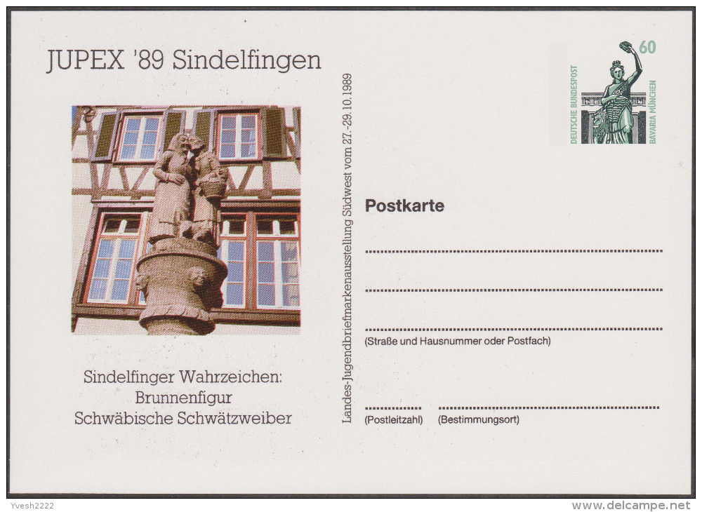 Allemagne 1989. Privatganzsache, Entier Postal Timbré Sur Commande. Sindelfingen Jupex. Fontaine Schwätzweiber - Cartes Postales Privées - Neuves