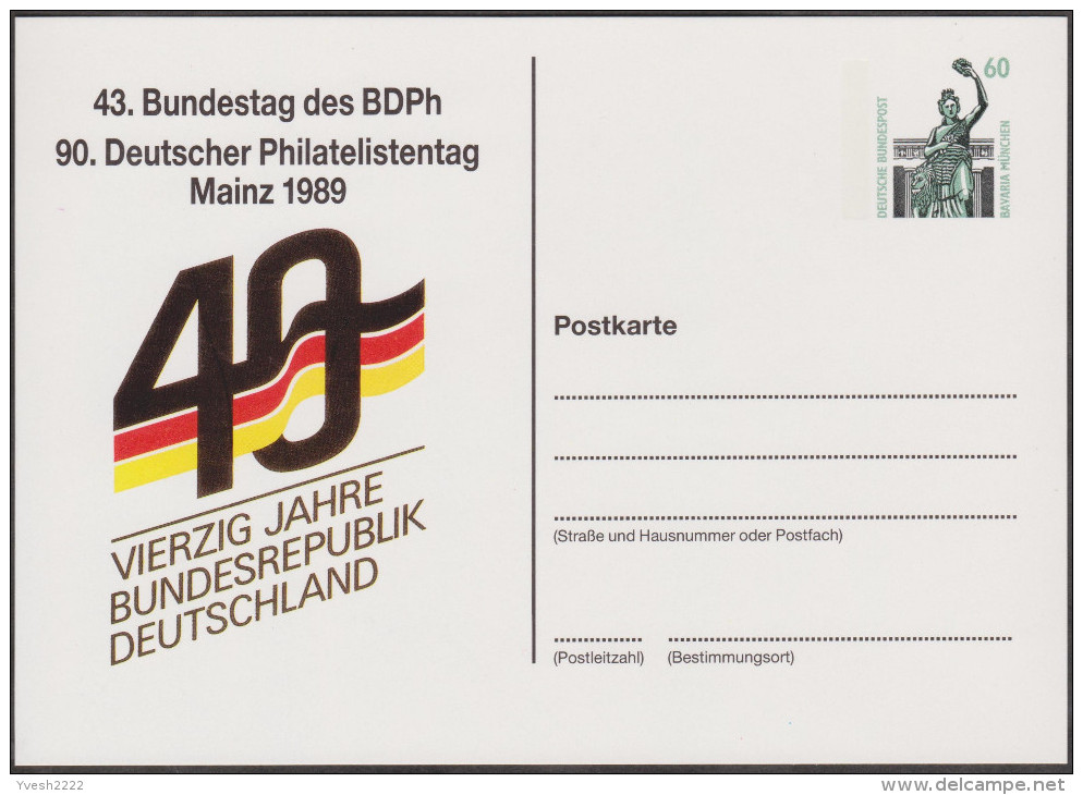 Allemagne 1989. Privatganzsache, Entier Postal Timbré Sur Commande. 90. Deutscher Philatelistentag Main - Cartoline Private - Nuovi