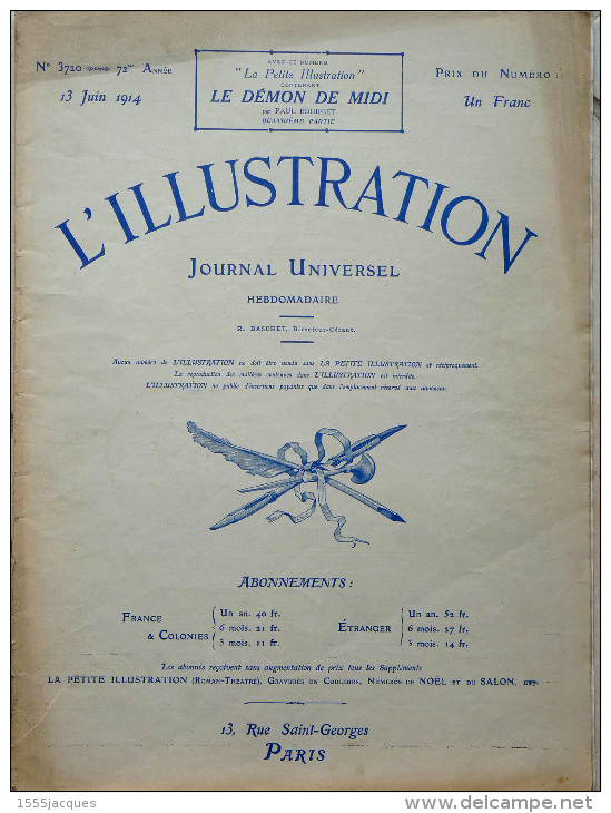 ILLUSTRATION N° 3720 / 13-06-1914 RIBOT BIPLAN TAZA CRINILINE VERA-CRUZ EMPRESS OF IRELAND ALEXANDRIE S. LENGLEN NANCY - L'Illustration