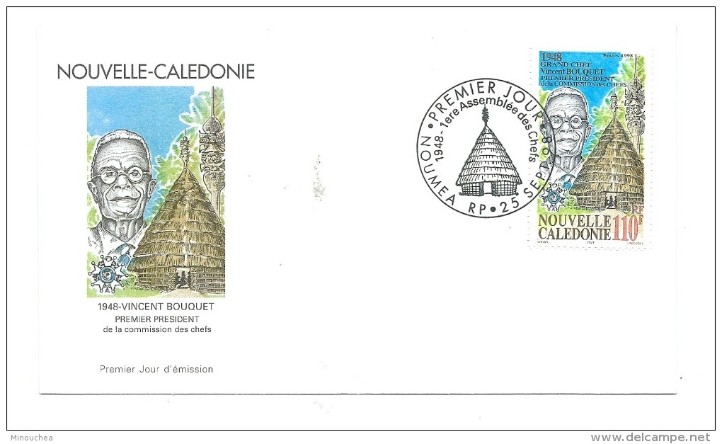 FDC Nouvelle Calédonie - Vincent Bouquet - Oblitération 25/09/1998 Nouméa (1er Jour) - FDC