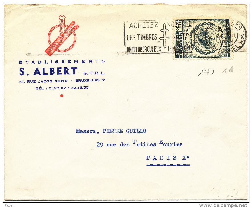 1958 Firmabrief Van  Bruxelles X Naar Paris X Met PZ 1089 Reclamestempel Zie Scan(s) - Lettres & Documents