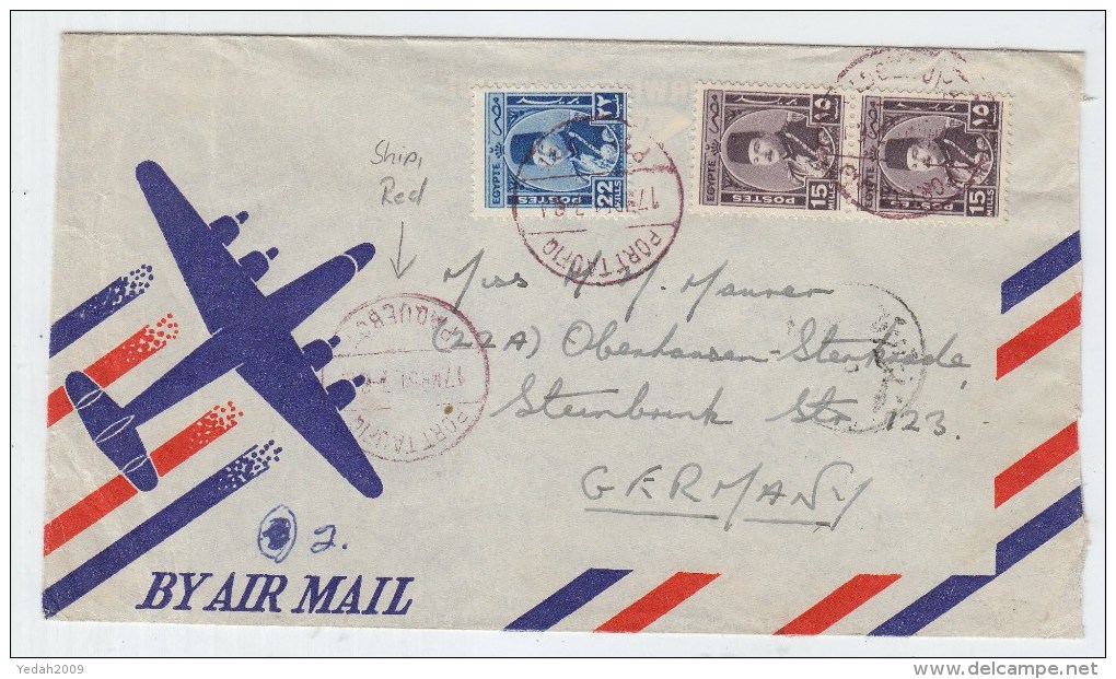 Egypt/Germany PORT TAUFIQ PAQUEBOT RED CANCEL COVER 1951 - Covers & Documents