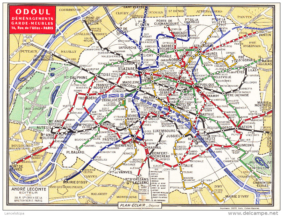 PLAN DE METRO ANCIEN / VERSO PUB ODOUL DEMENAGEMENTS - Europe