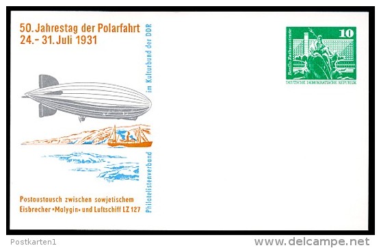 50 Years POLAR FLIGHT AIRSHIP ZEPPELIN 1981 East German STO Postal Card PP16 B1/007a - Polar Flights