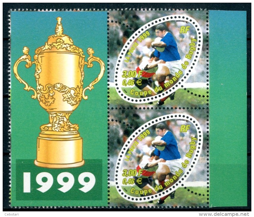 FRANCIA / FRANCE 1999** -  Coppa Del Mondo Di Rugby - Block Di 2 Val. MNH Come Da Scansione - Rugby