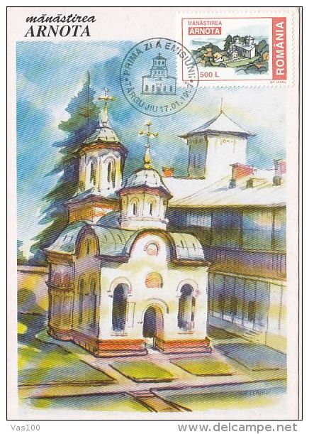 ARNOTA MONASTERY, CM, MAXICARD, CARTES MAXIMUM, OBLIT FDC, 1999, ROMANIA - Abdijen En Kloosters