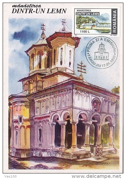 ONE WOOD MONASTERY, CM, MAXICARD, CARTES MAXIMUM, OBLIT FDC, 1999, ROMANIA - Abdijen En Kloosters