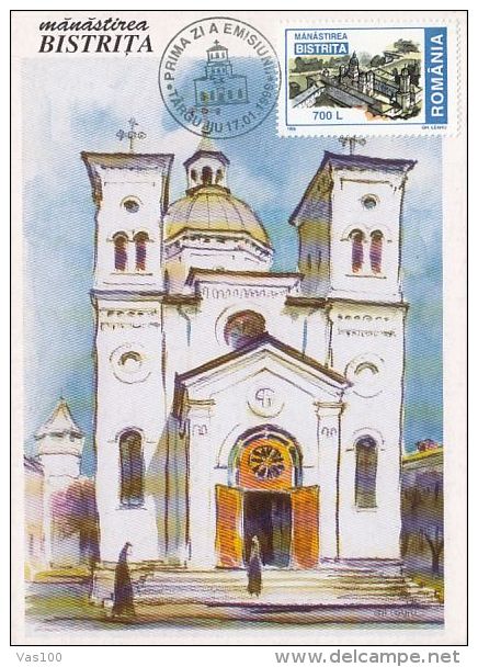 BISTRITA MONASTERY, CM, MAXICARD, CARTES MAXIMUM, OBLIT FDC, 1999, ROMANIA - Abbayes & Monastères