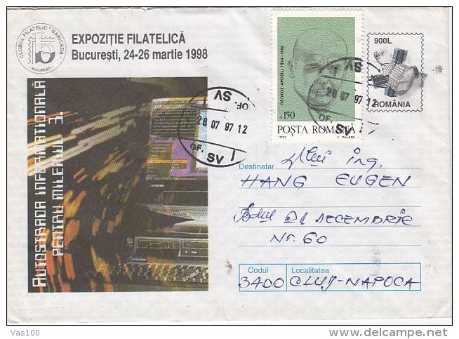 COMPUTERS, INTERNET, HIGHWAY TO THE 3RD MILLENIUM, COVER STATIONERY, ENTIER POSTAUX, 1997, ROMANIA - Informatik