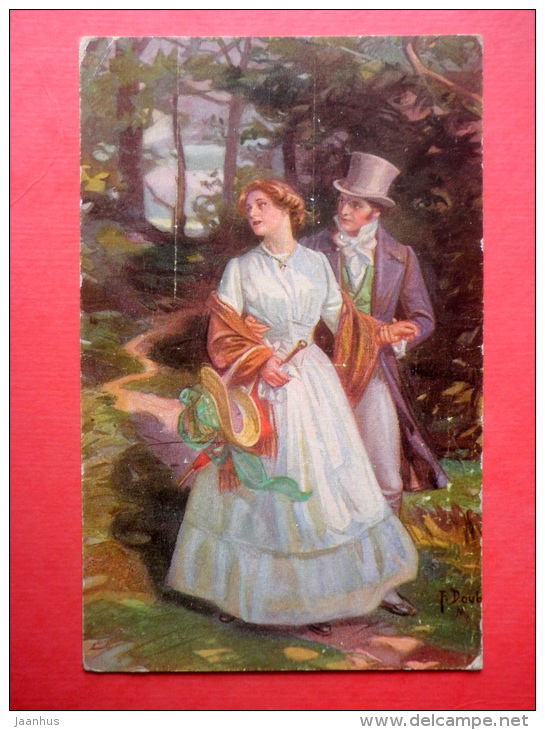 Illustration By F. Doubek . Zwei Herzen Und Ein Schlag -Liebeswerben - Signed - Man And Woman - 451 - Czech Art - Used - Doubek, F.