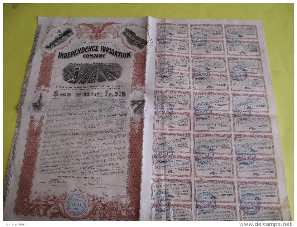 USA/ State Of Wyoming/ Independence Irrigation Company/Hypothéque Six Pour Cent Or Obligation/1912     ACT85 - Agriculture