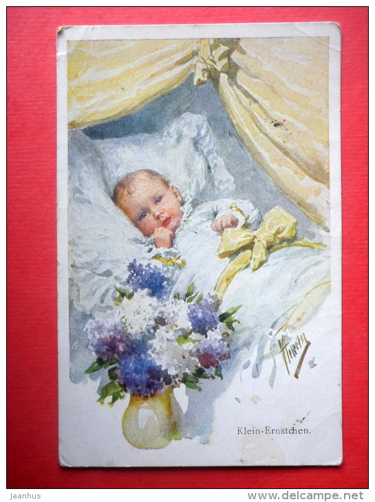 Illustration By Karl Feiertag - Klein-Ernstchen - Baby - Flowers - B.K.W.I. 356-5 - Old Postcard - Feiertag, Karl