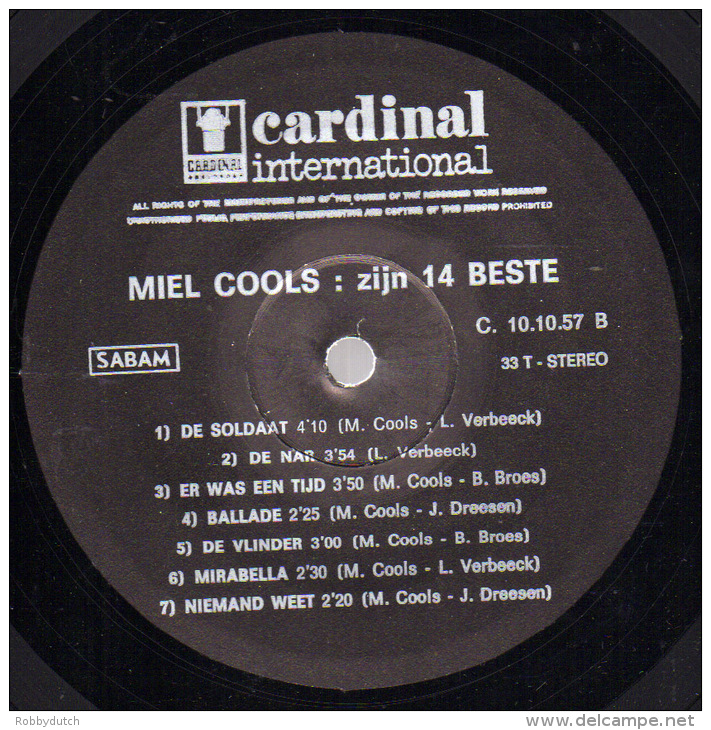 * LP *  MIEL COOLS - ZIJN 14 BESTE (Belgium 1965 EX-!!!) - Autres - Musique Néerlandaise