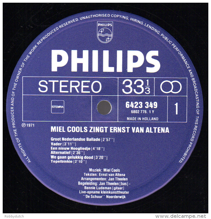 * LP *  MIEL COOLS ZINGT ERNST VAN ALTENA (Holland 1971 EX!!!) - Other - Dutch Music