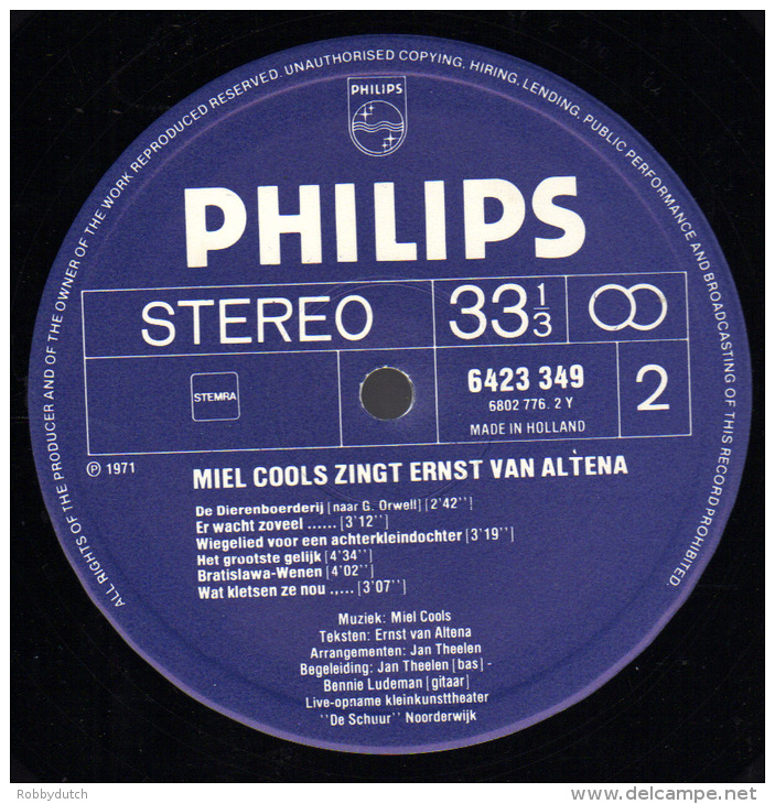 * LP *  MIEL COOLS ZINGT ERNST VAN ALTENA (Holland 1971 EX!!!) - Other - Dutch Music