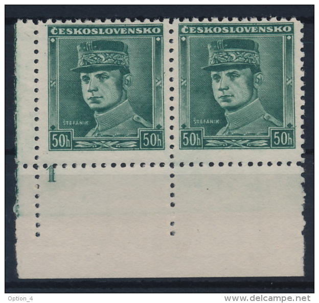 Czechoslovakia 1935 Mi 338 Pair Stefanik Plate Planche Platte "1A" MNH - Ungebraucht