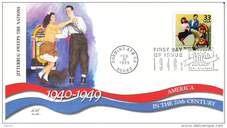 Sc#3186g 33-cent Stamp 'Jitterbug Sweeps The Nation' Dance, Celebrate The Century 1940s, 1999 FDC - 1991-2000