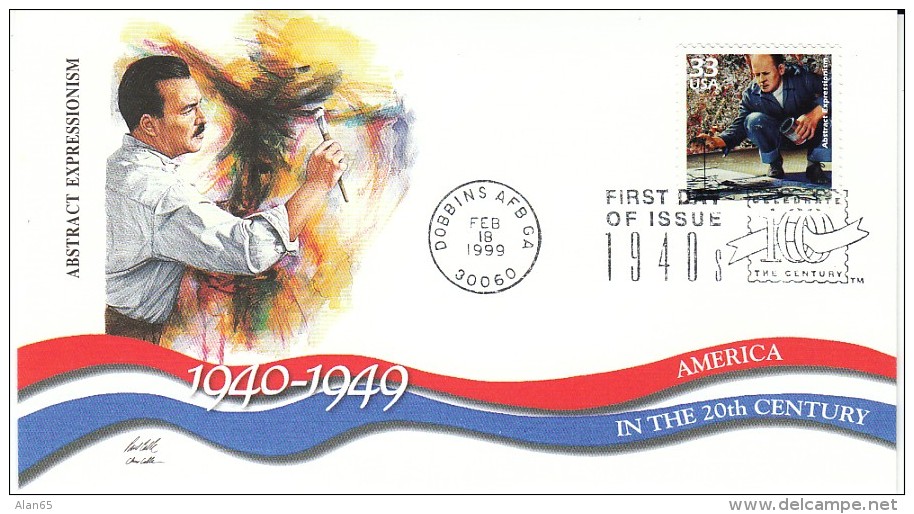 Sc#3186h 33-cent Stamp 'Jackson Pollock Abstract Expressionism' Painting, Celebrate The Century 1940s, 1999 FDC - 1991-2000