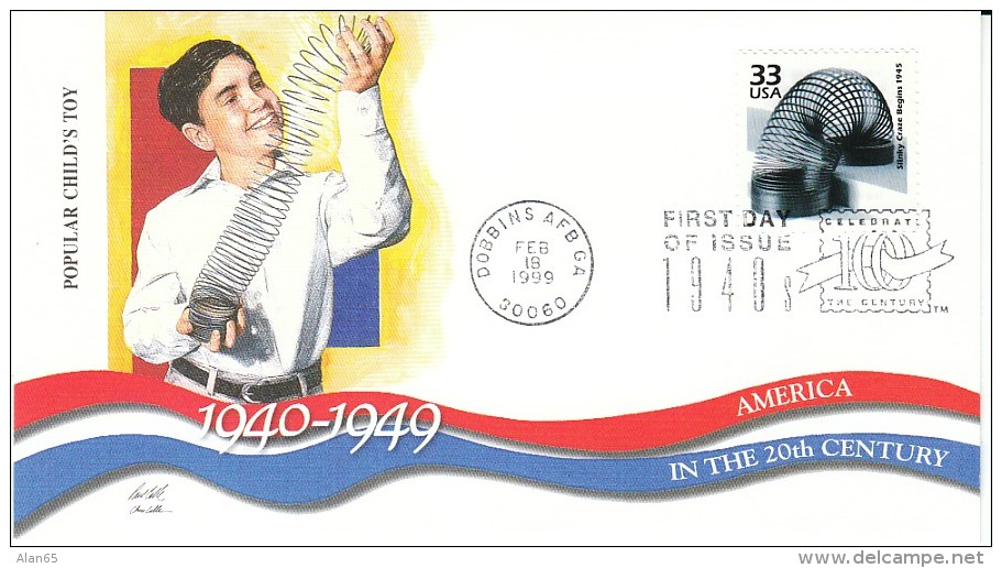 Sc#3186m 33-cent Stamp 'Slinky' Childs Toy , Celebrate The Century 1940s, 1999 FDC - 1991-2000